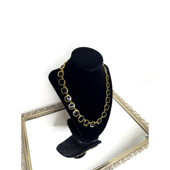Vintage Reversible Black and White Square Gold Tone Enamel Necklace - Picture 2 of 10